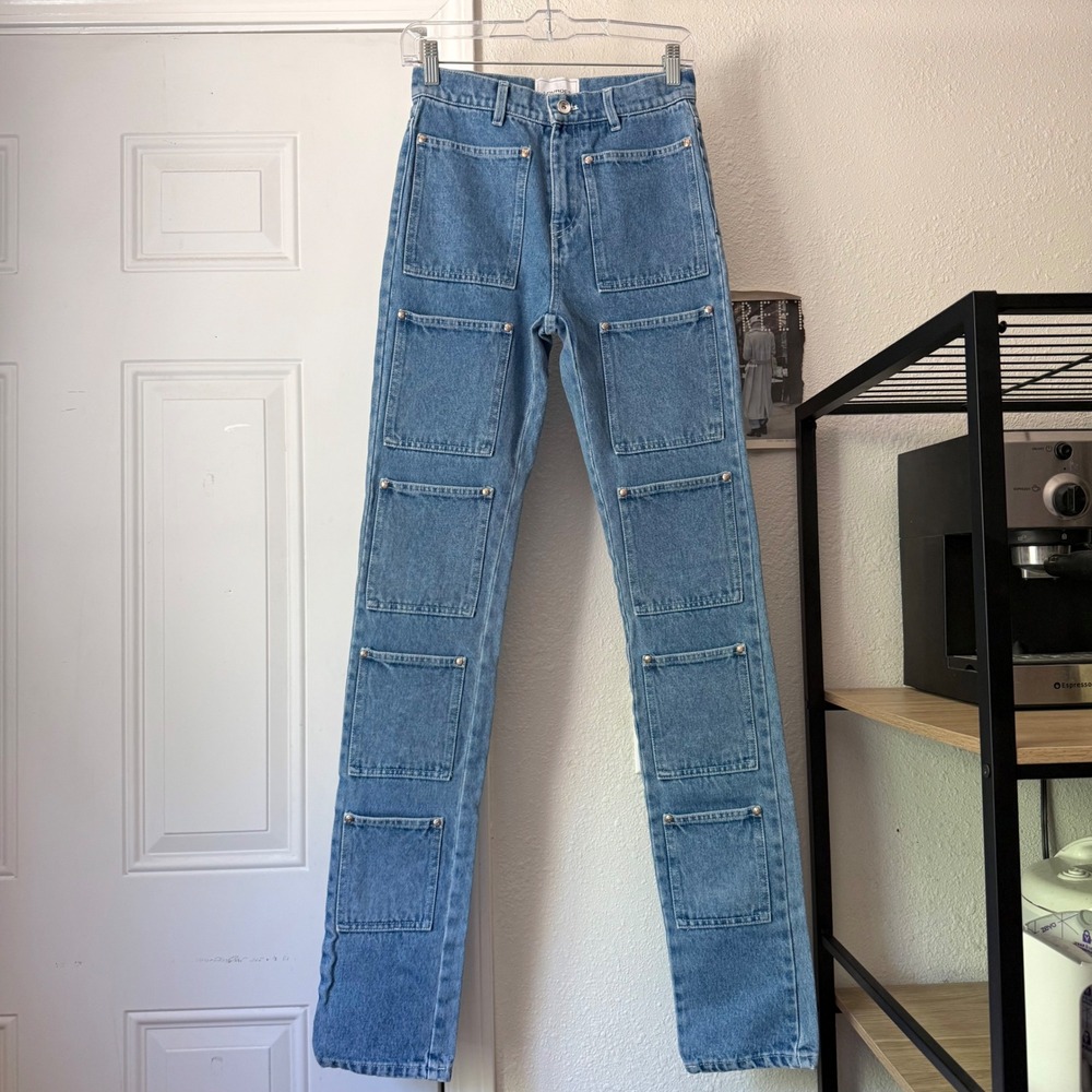 LOURDES new york blue slim skinny leg cotton denim pocket utility cargo jeans